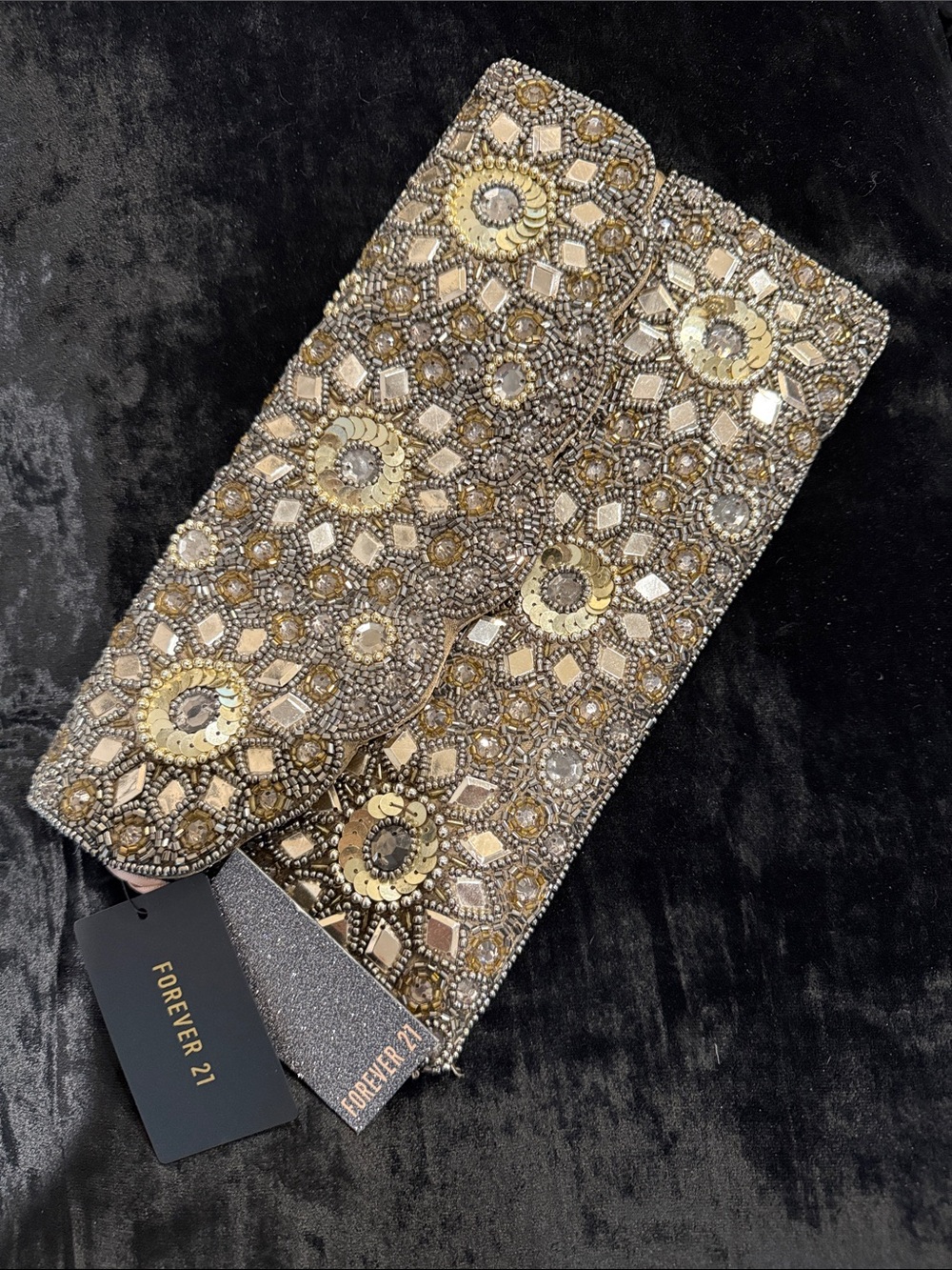 Forever 21 Metallic Silver Beaded Embellished Evening Clutch